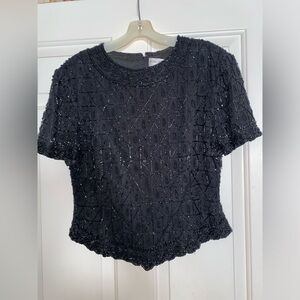 Papell Boutique Black Beaded Top